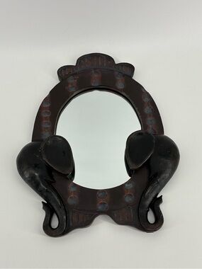 Carved Elephant Frame Mirror in Dark Brown